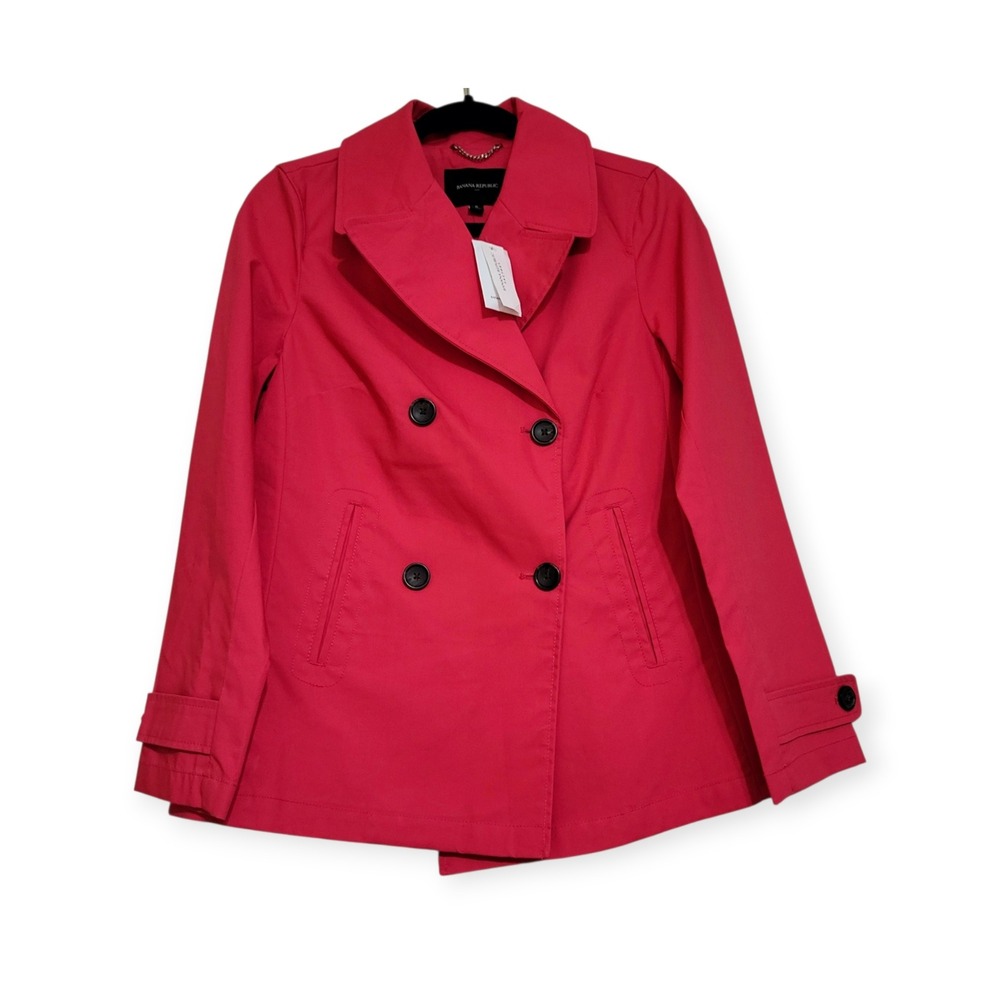Banana Republic Women S New Rose Red Peacoat Trench Coat Cotton Jacket 105571-00